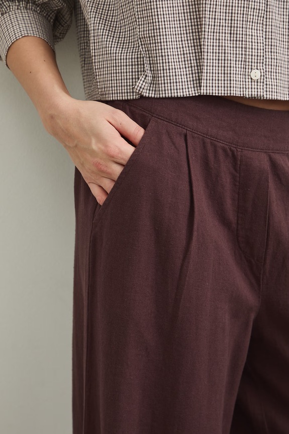 Spodnie damskie wide leg z lnem brązowy RW25-SPD101