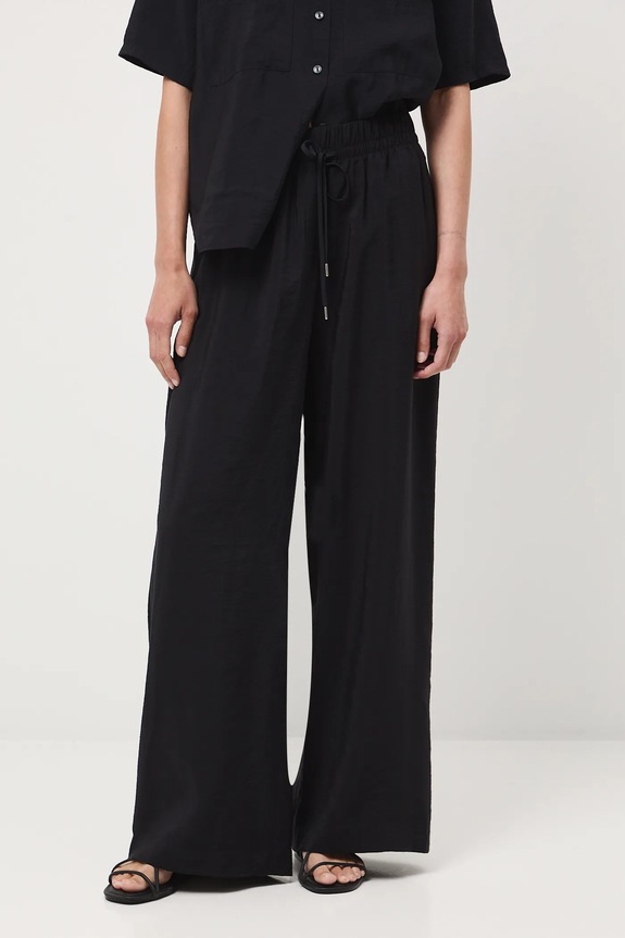 Kalhoty dámské wide leg jednobarevné látka černá RW25-SPD102