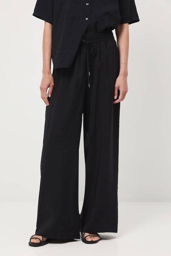 Kalhoty dámské wide leg jednobarevné látka černá RW25-SPD102