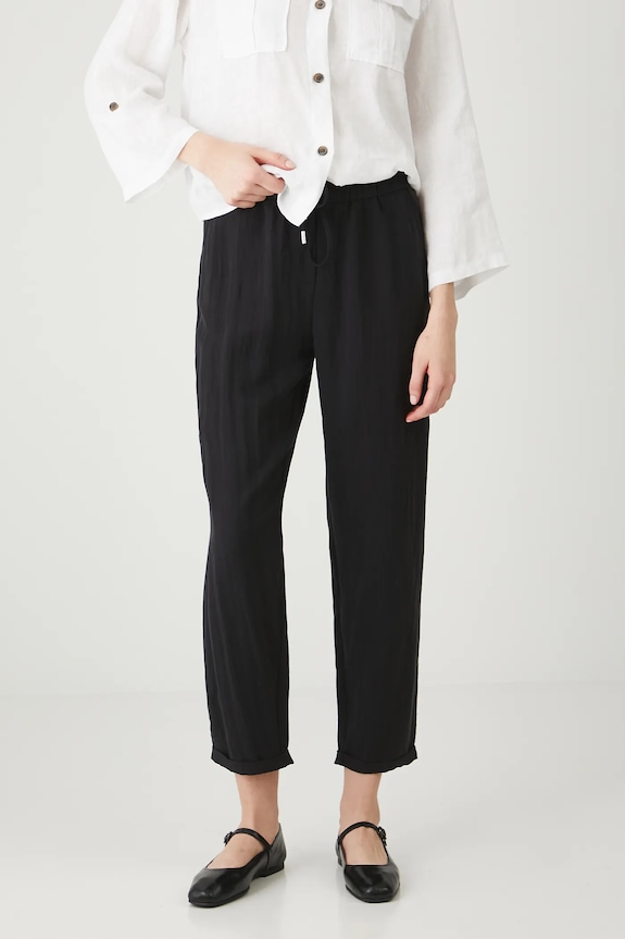 Spodnie damskie chino gładkie tkanina czarny RW25-SPD104