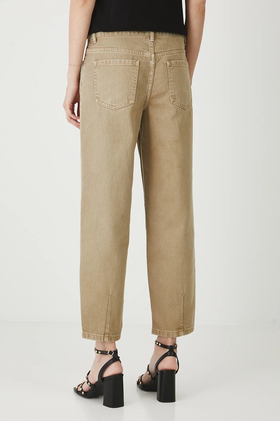 Odzież Jeansy bawełniane damskie slouchy z efektem sprania RW25-SPD202 beżowy