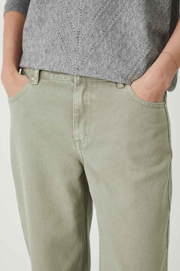 Jeansy bawełniane damskie slouchy z efektem sprania zielony RW25-SPD202