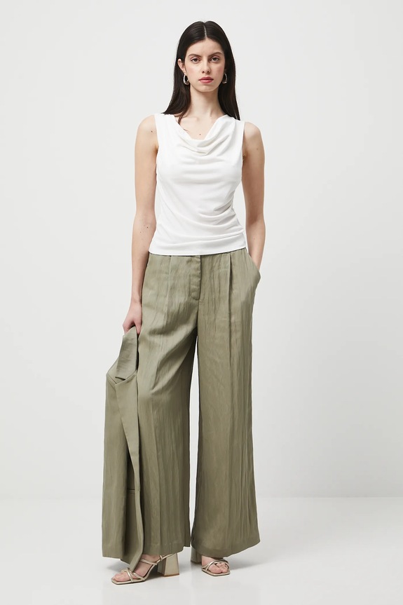 Spodnie damskie wide leg gładkie tkanina zielony RW25-SPD300