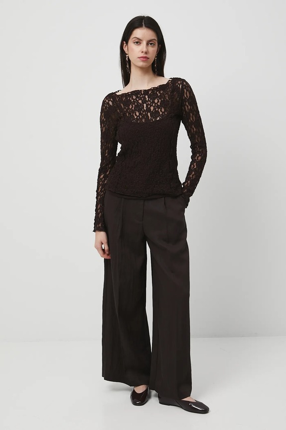 Spodnie damskie wide leg gładkie tkanina brązowy RW25-SPD300