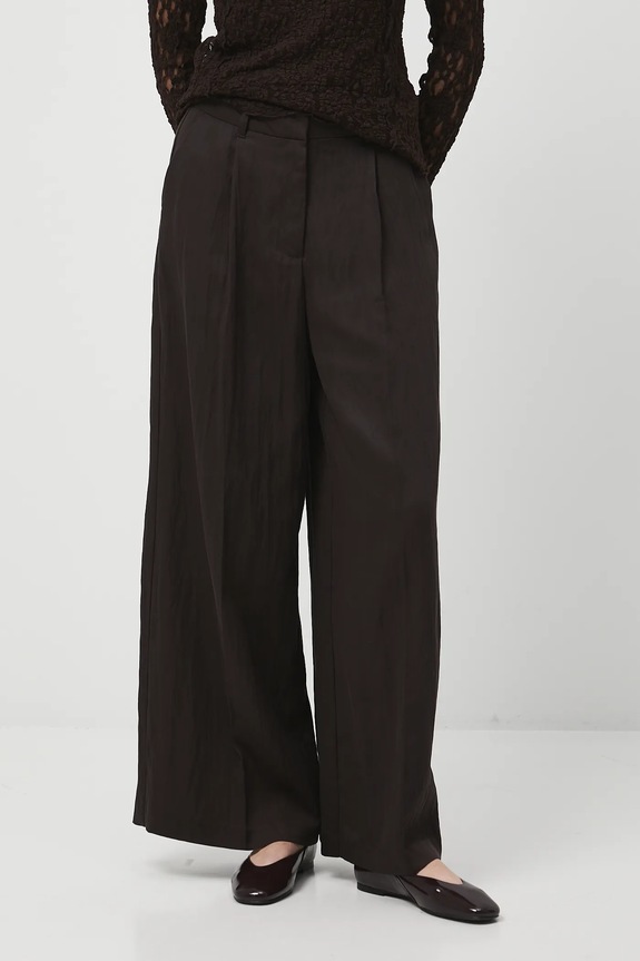 Spodnie damskie wide leg gładkie RW25-SPD300 brązowy RW25