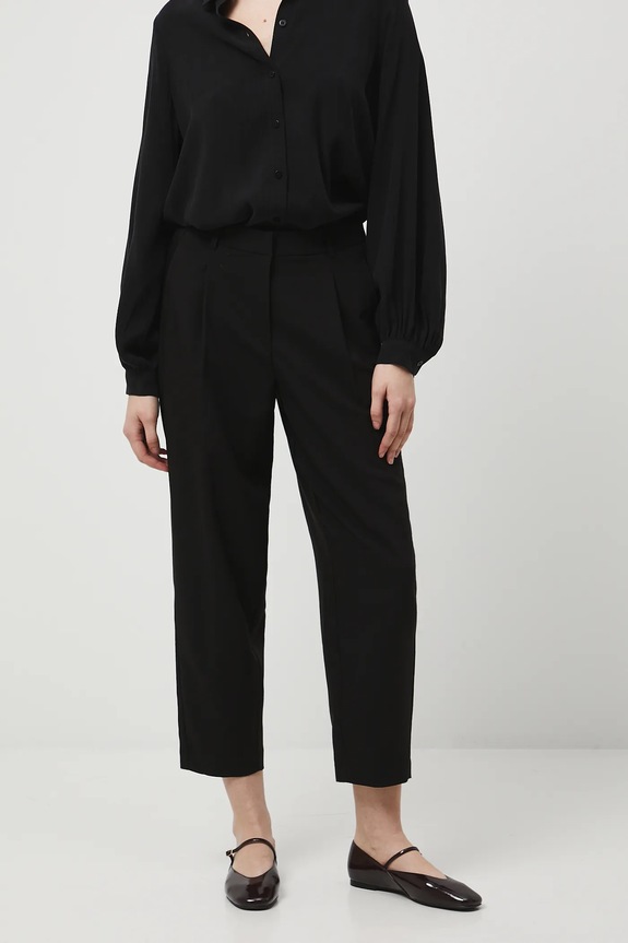 Spodnie damskie slouchy gładkie tkanina czarny RW25-SPD304