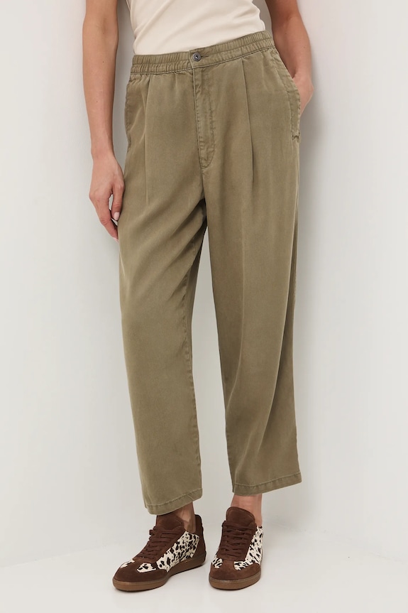 Spodnie damskie slouchy z lyocellu tkanina zielony RW25-SPD400