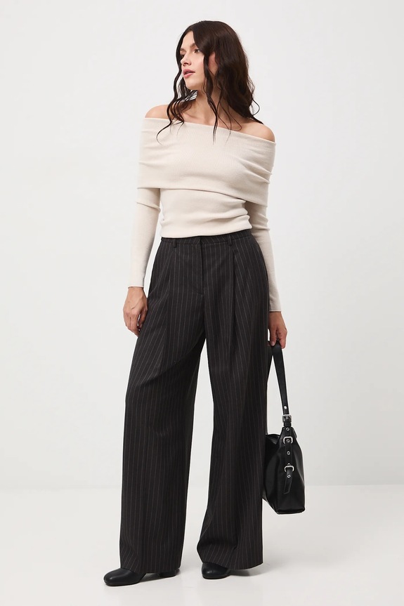 Spodnie z domieszką wełny damskie wide leg z domieszką wełny szary RW25-SPD500