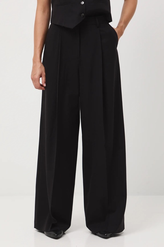 Spodnie z domieszką wełny damskie wide leg RW25-SPD500 czarny RW25