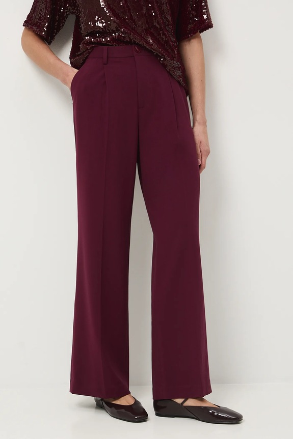 Spodnie damskie wide leg gładkie tkanina bordowy RW25-SPDA01