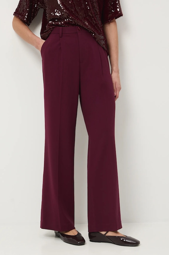 Spodnie damskie wide leg gładkie tkanina bordowy RW25-SPDA01