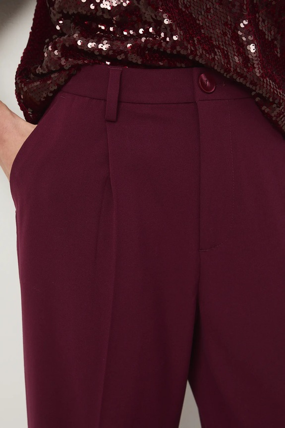 Spodnie damskie wide leg gładkie bordowy RW25-SPDA01