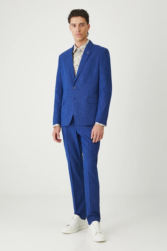 Kalhoty pánské slim, melanž látka modrá RW25-SPM121