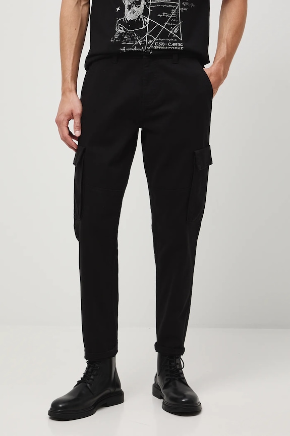 Spodnie męskie tapered z kieszeniami cargo RW25-SPM301 czarny RW25