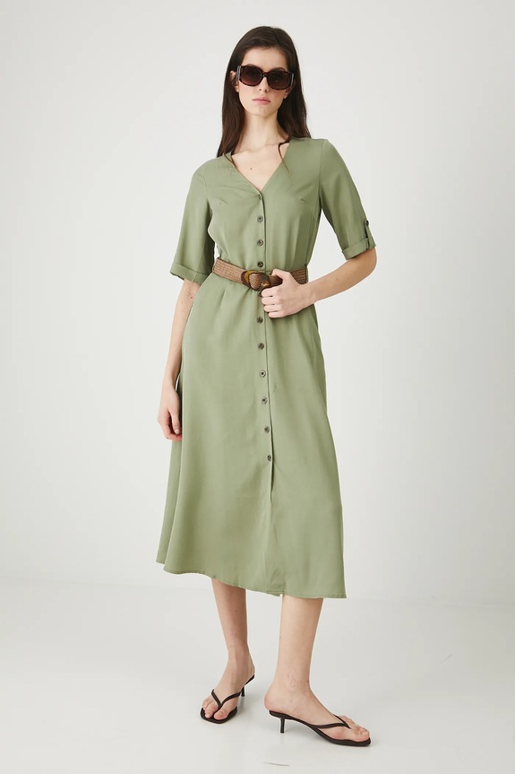 Šaty dámské midi s páskem RW25-SUD013 zelená RW25
