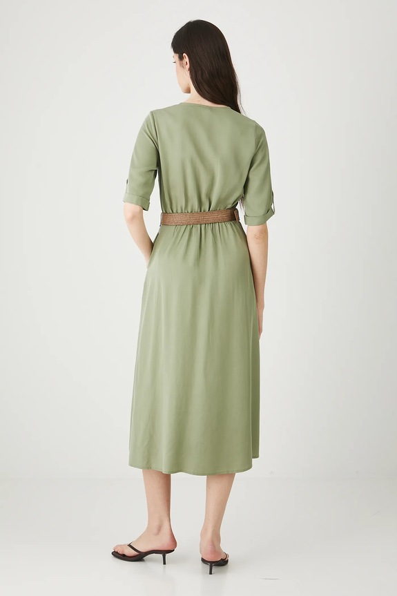 Oblečení Šaty dámské midi s páskem RW25-SUD013 zelená
