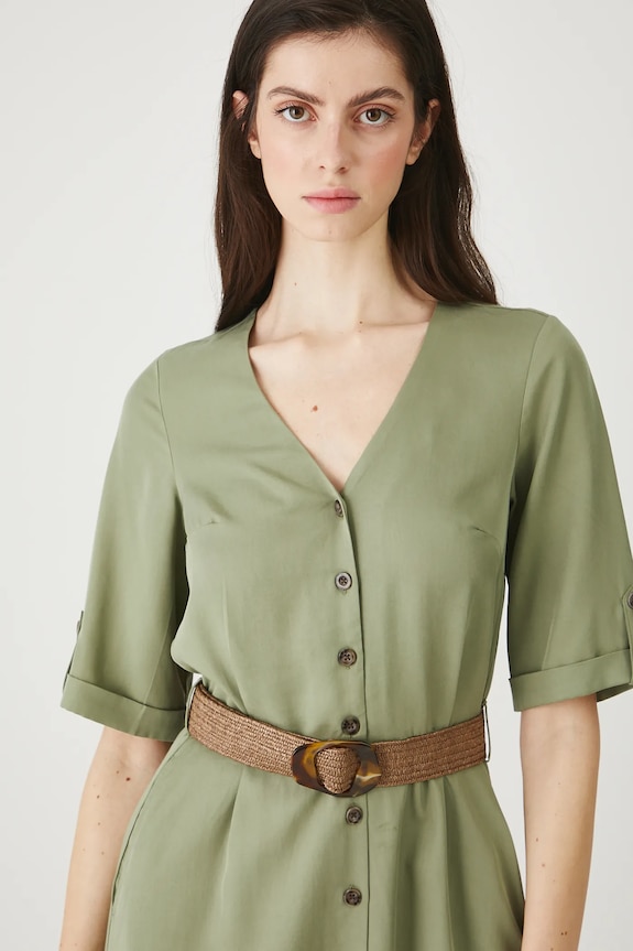 Šaty dámské midi s páskem zelená RW25-SUD013