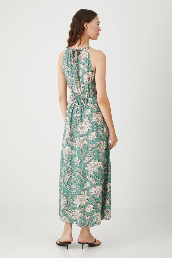 Odzież Sukienka damska maxi wzorzysta z wiskozy RW25-SUD015 turkusowy