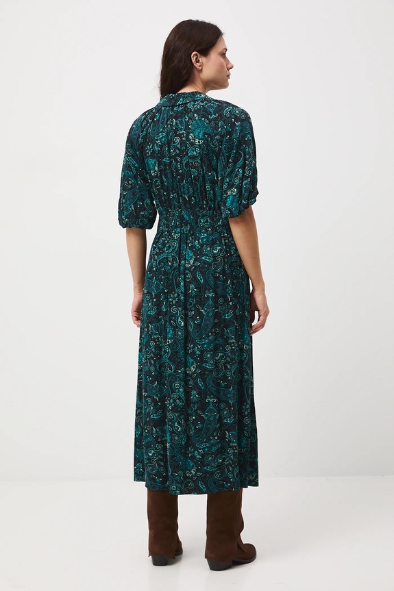 Oblečenie Šaty dámske vzorované z viskózy midi RW25-SUD054 tyrkysová