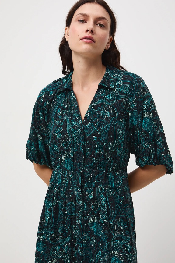 Šaty dámske vzorované z viskózy midi tyrkysová RW25-SUD054