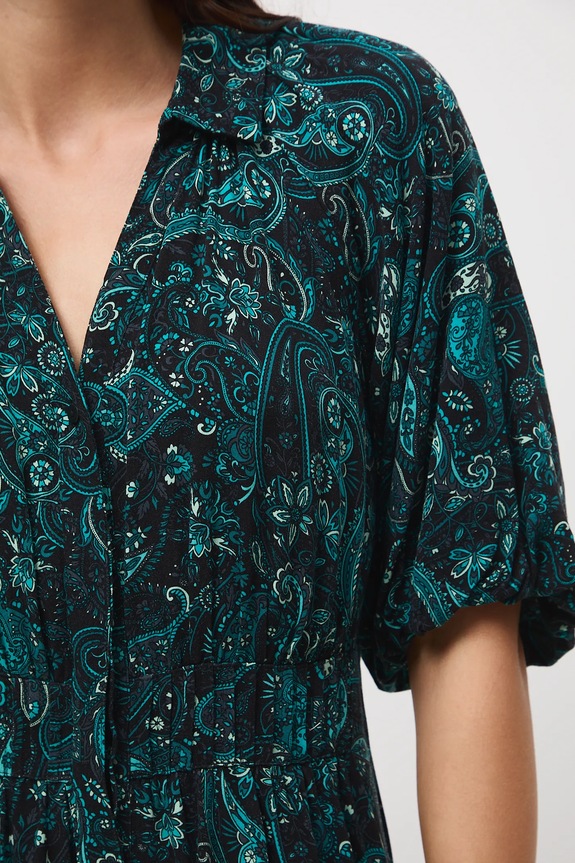 Šaty dámske vzorované z viskózy midi RW25-SUD054 tyrkysová