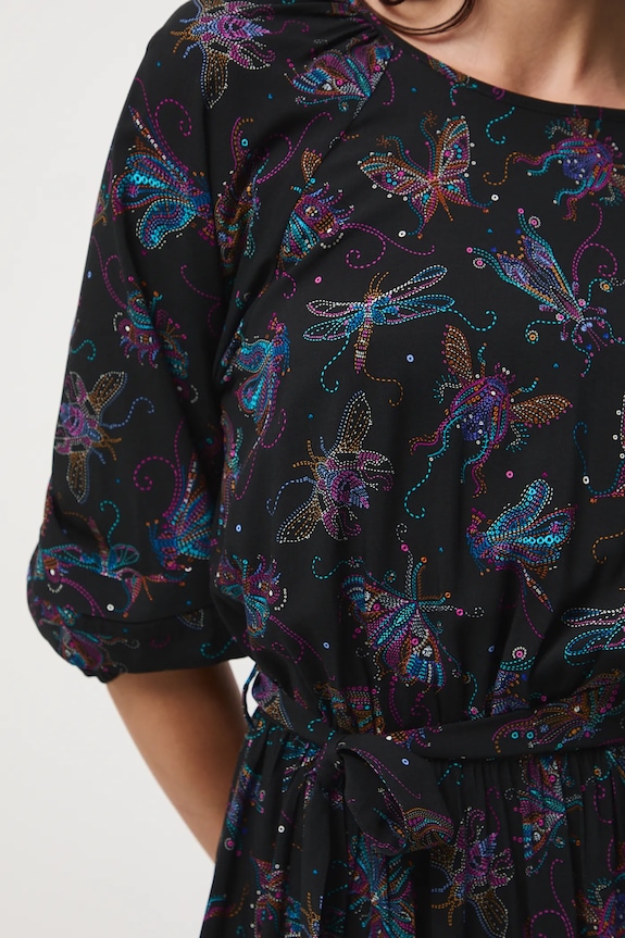 Sukienka mini z paskiem wzorzysta RW25-SUD055 czarny