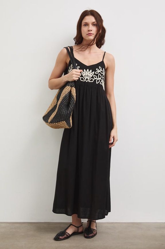 Medicine rochie din amestec de in maxi negru RW25-SUD101