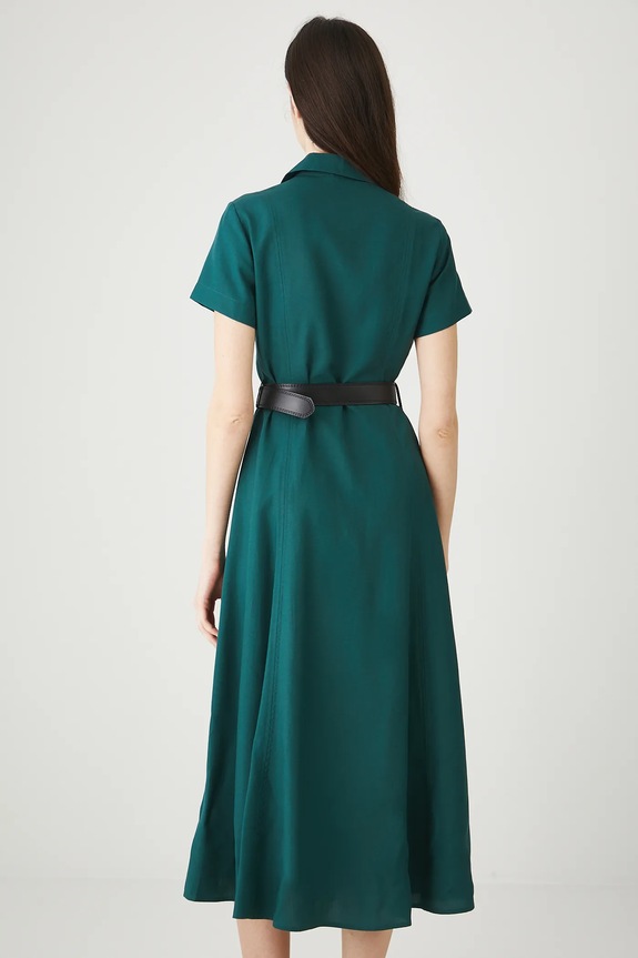 Odzież Sukienka z domieszką lnu damska midi z paskiem RW25-SUD104 zielony