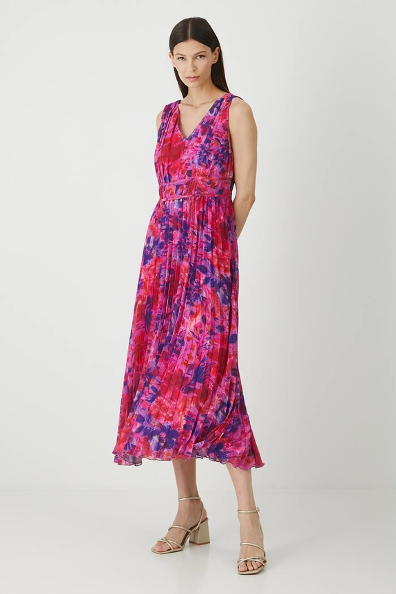 Sukienka damska plisowana wzorzysta rozkloszowany multicolor RW25-SUD203
