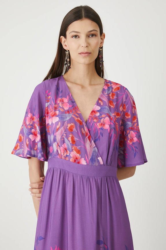 Sukienka damska maxi wzorzysta z wiskozy multicolor RW25-SUD206