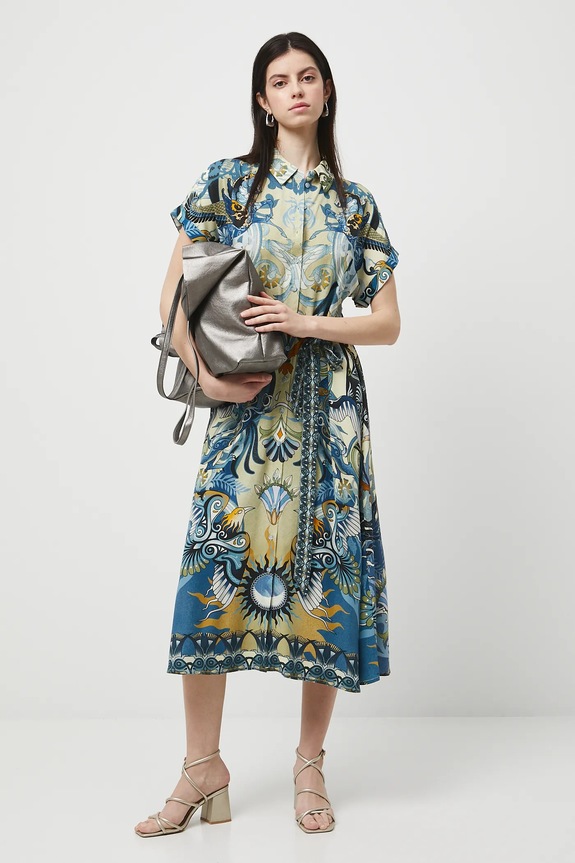 Sukienka damska midi z wiskozy wzorzysta midi multicolor RW25-SUD301