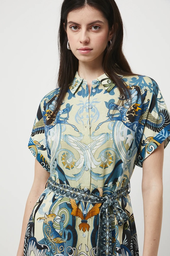 Sukienka damska midi z wiskozy wzorzysta multicolor RW25-SUD301