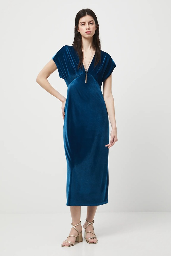 Sukienka midi welurowa midi turkusowy RW25-SUD303