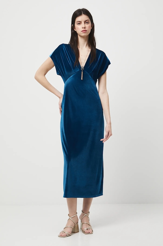 Sukienka midi welurowa midi turkusowy RW25-SUD303