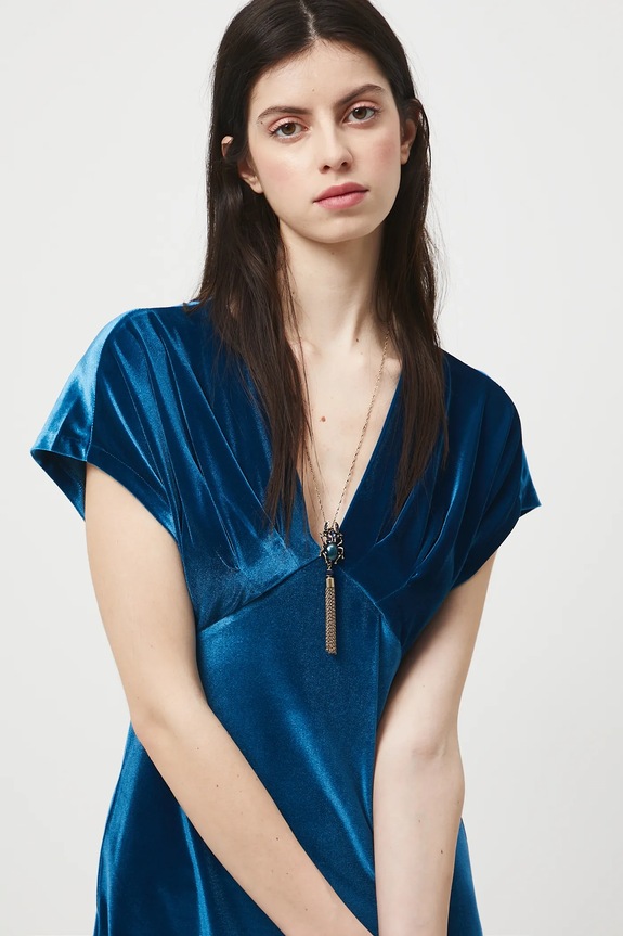 Sukienka midi welurowa turkusowy RW25-SUD303