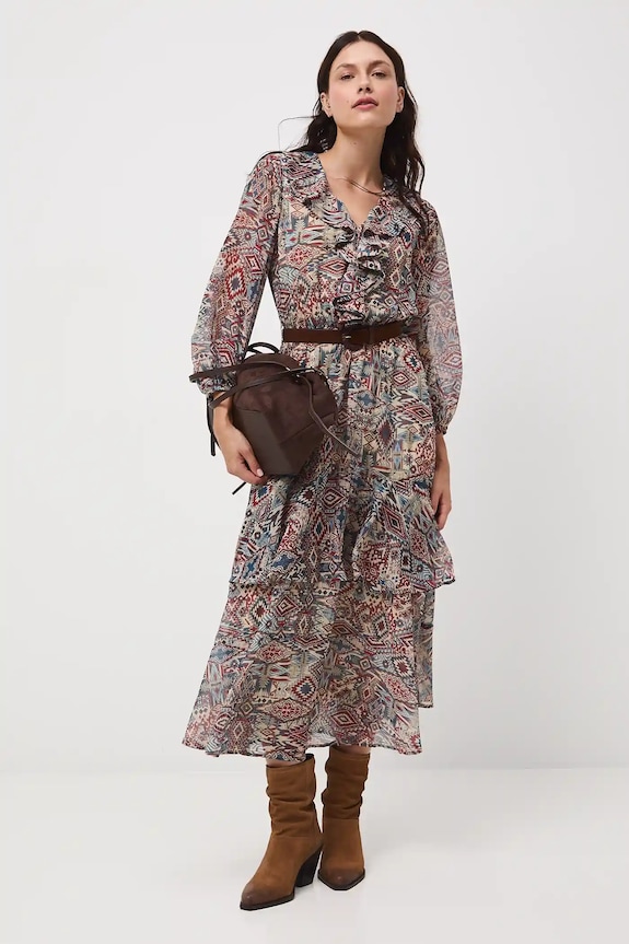 Sukienka damska maxi wzorzysta rozkloszowany multicolor RW25-SUD400