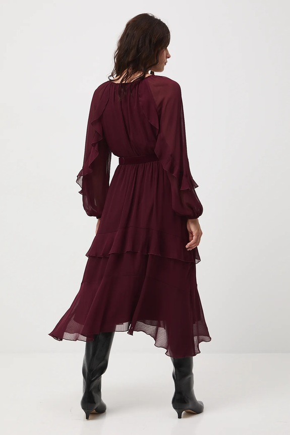 Oblečenie Šaty dámske midi s volánikmi RW25-SUD500 burgundské