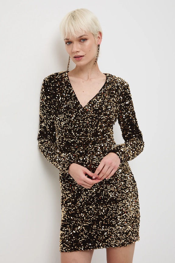 Šaty dámske mini s flitrami RW25-SUDA00 zlatá RW25