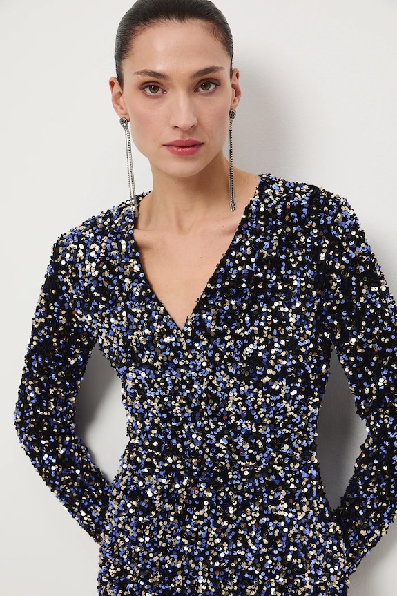 Sukienka damska mini z cekinami RW25-SUDA00 multicolor