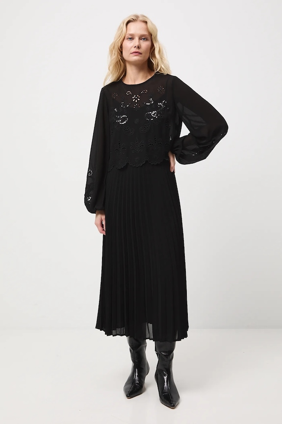 Dwuczęściowa sukienka midi plisowana RW25-SUDA04 czarny RW25