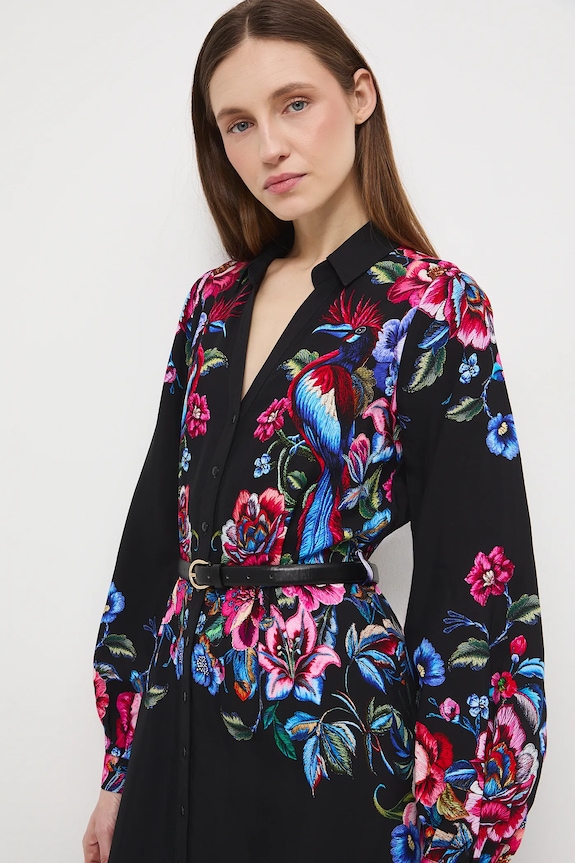 Sukienka damska midi w kwiaty multicolor RW25-SUDB00