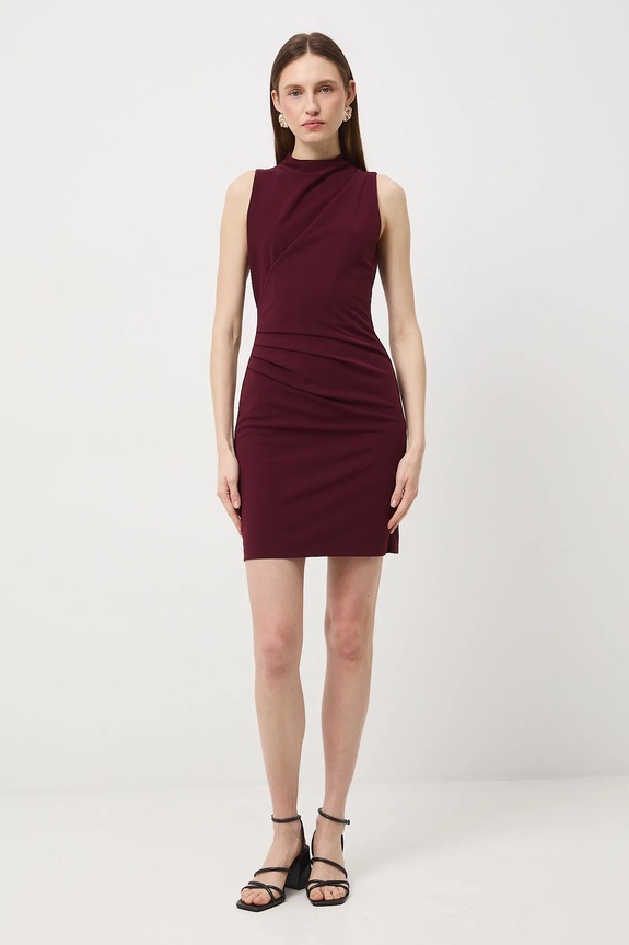 Sukienka damska mini z marszczeniami RW25-SUDB04 bordowy RW25