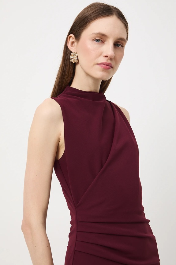 Sukienka damska mini z marszczeniami bordowy RW25-SUDB04