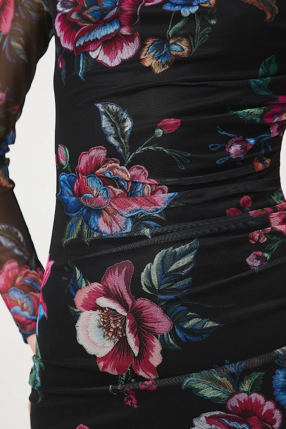 Sukienka damska midi z roślinnym wzorem RW25-SUDB05 czarny
