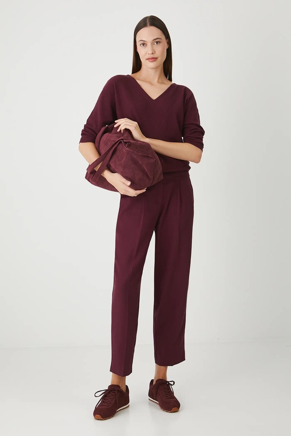 Sweter damski ażurowy z wiskozą RW25-SWD020 bordowy RW25