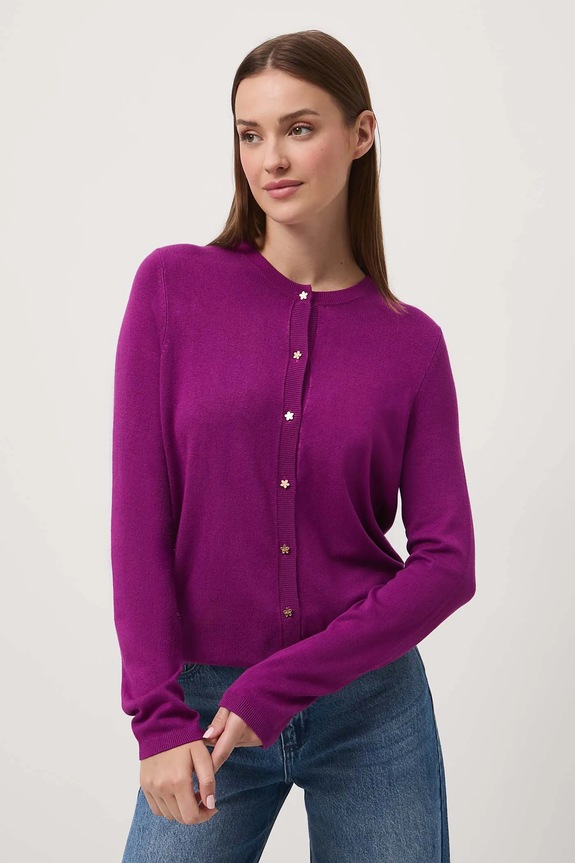 Kardigan damski gładki z wiskozą gładkie fioletowy RW25-SWD031