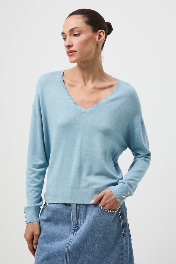 Sweter damski z wiskozą pozostałe niebieski RW25-SWD034