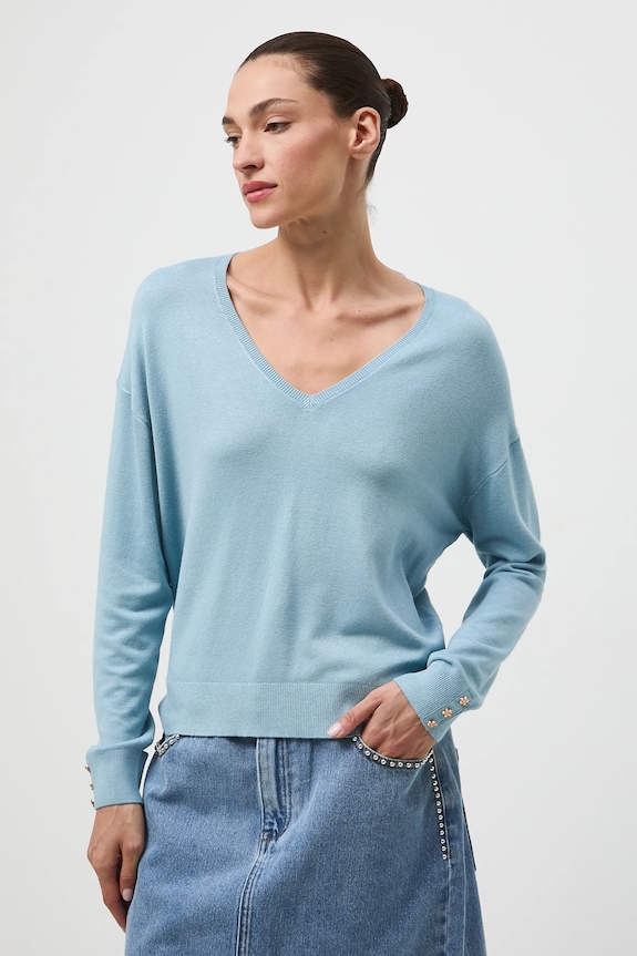 Sweter damski z wiskozą pozostałe niebieski RW25-SWD034