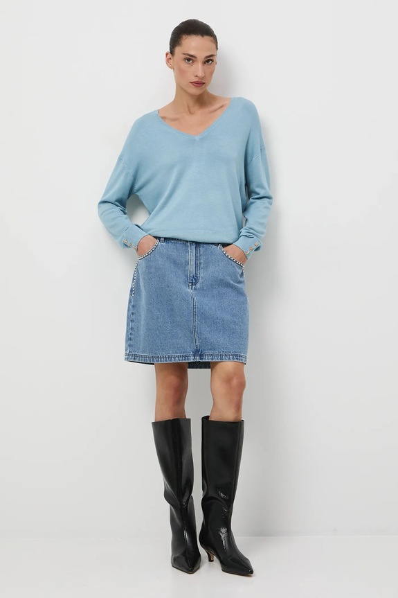 Sweter damski z wiskozą RW25-SWD034 niebieski RW25