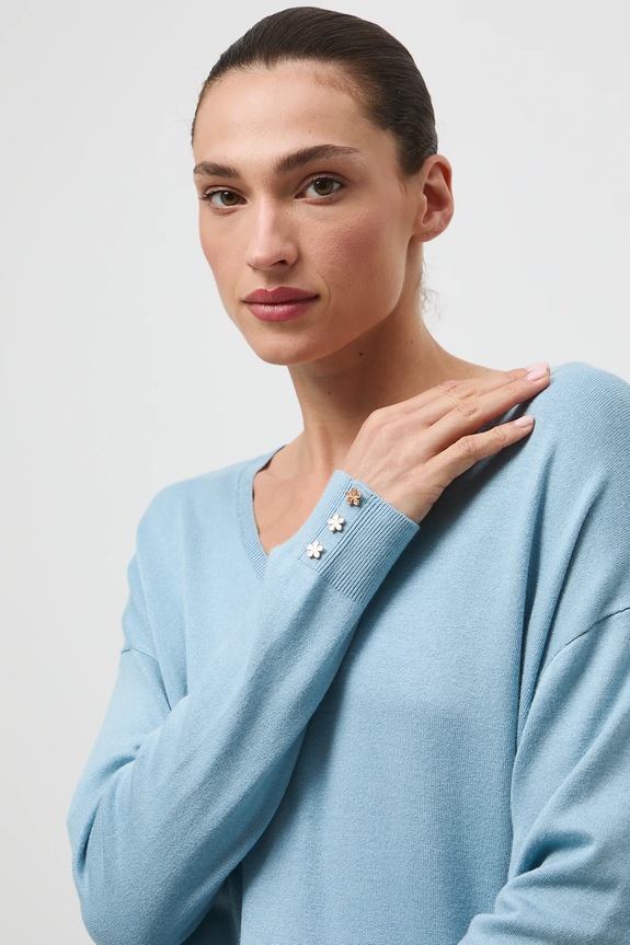 Sweter damski z wiskozą niebieski RW25-SWD034